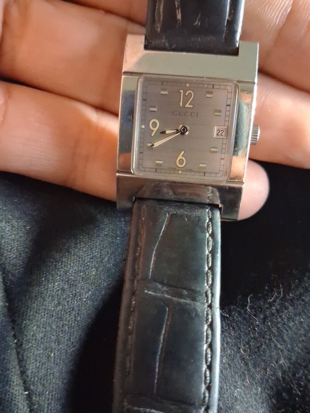 Gucci Watch Square Face with Black Dial and Black Strap. Vintage Model.